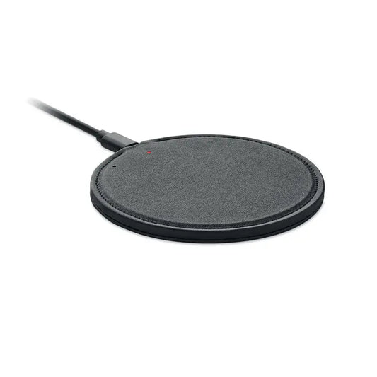 Încărcător wireless reciclat de 15 w cu suprafață texturată neagră și margine cusută pentru încărcare rapidă