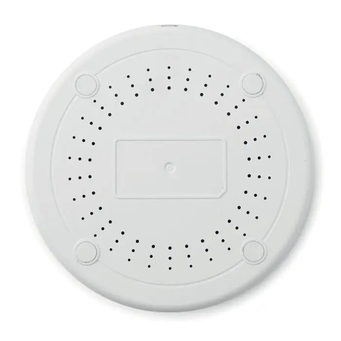 Incarcator wireless rotund de 5w alb cu indentare centrala si perforatii uniforme pentru incarcare eficienta