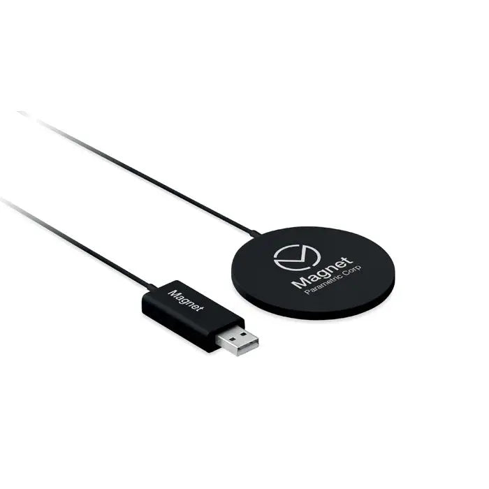 Încărcător wireless ultrasubtire 10w negru cu cablu usb și branding magnet parametric corp