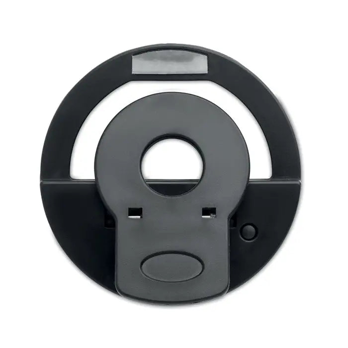 Inel luminos portabil pentru selfie negru din plastic cu suport circular si decupaje pentru telefon