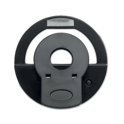 Inel luminos portabil pentru selfie negru din plastic cu suport circular si decupaje pentru telefon
