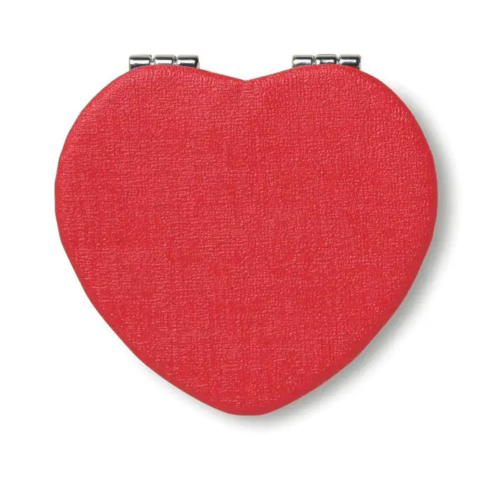Red oglinda compacta inima cu finisaj texturat din material PU si inchizatoare metalica argintie