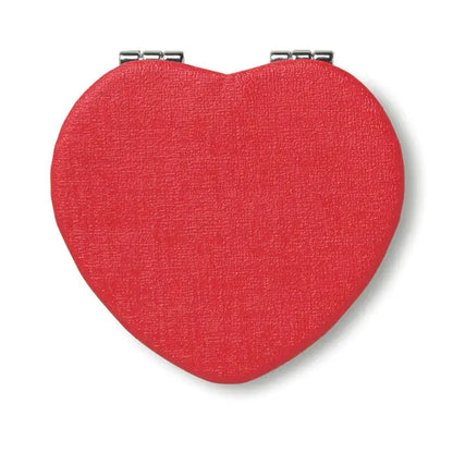 Red oglinda compacta inima cu finisaj texturat din material PU si inchizatoare metalica argintie