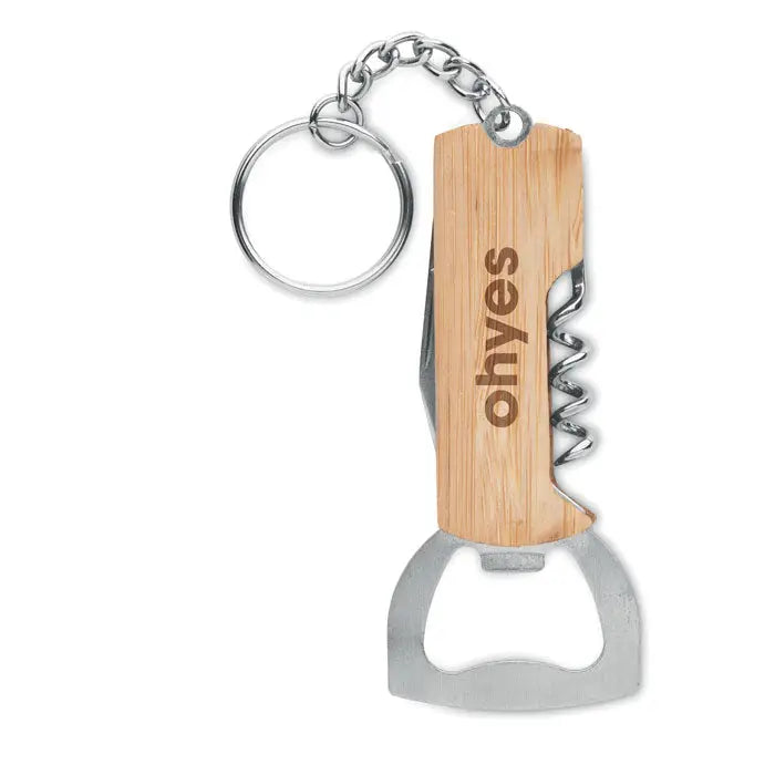 Instrument de buzunar 3 in 1 din bambus cu desfacator sticle din otel inoxidabil si maner gravat ohyes
