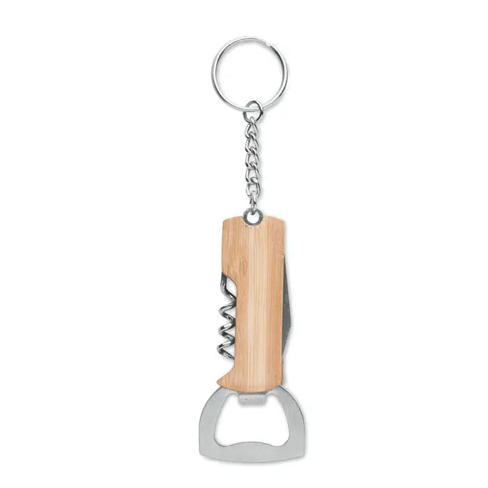 Instrument de buzunar 3 in 1 din bambus cu deschizator de sticle si tirbuson din otel inoxidabil si maner din lemn natural