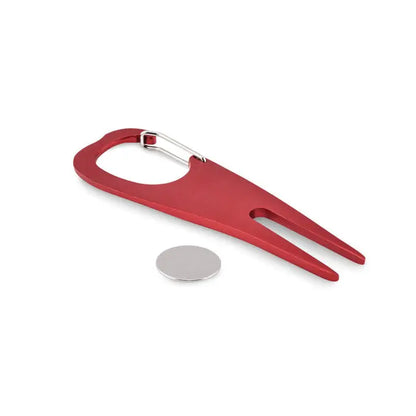 Instrument de golf din aluminiu roșu cu clemă carabiner argintie și minge magnetică asortată