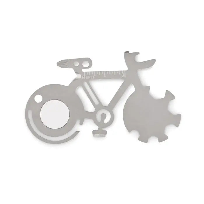 Instrument multiplu din otel inoxidabil argintiu model bicicleta cu rigla integrata si design de pinion