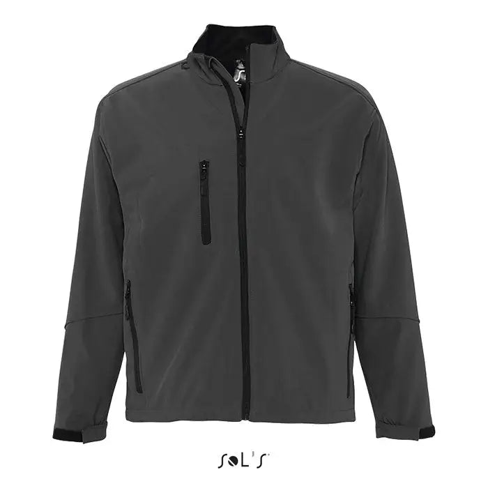 Jaca relax bărbați ss 340g geacă soft-shell gri închis cu fermoar negru și guler înalt