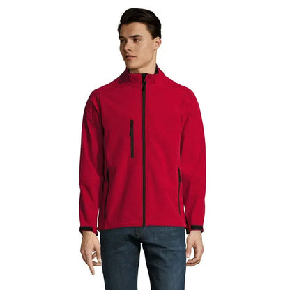 Jaca relax barbati ss 340g geaca soft-shell rosie cu fermoar negru si maneci striate