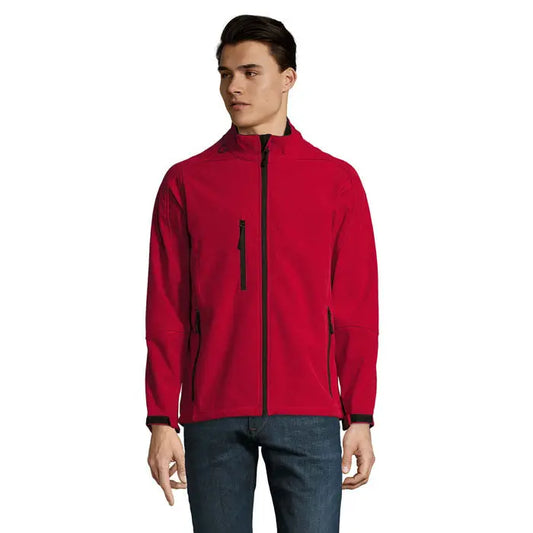 Jaca relax barbati ss 340g geaca soft-shell rosie cu fermoar negru si maneci striate