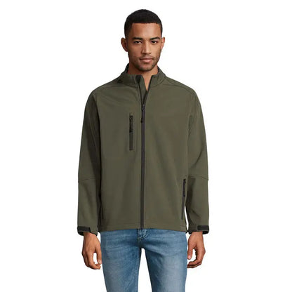 Jachetă soft-shell olive green jacarelax bărbați ss 340g cu fermoar negru și manșete striate din material moale