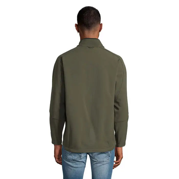 Jaca relax barbati ss 340g olive green soft-shell jacket with stand-up collar and long sleeves