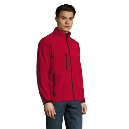 Jaca relax barbati ss 340g soft-shell rosu cu fermoar negru si detalii contrastante la margini