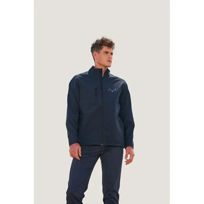 Jachetă softshell navy blue jacarelax bărbați ss 340g cu logo subtil pe piept din material moale