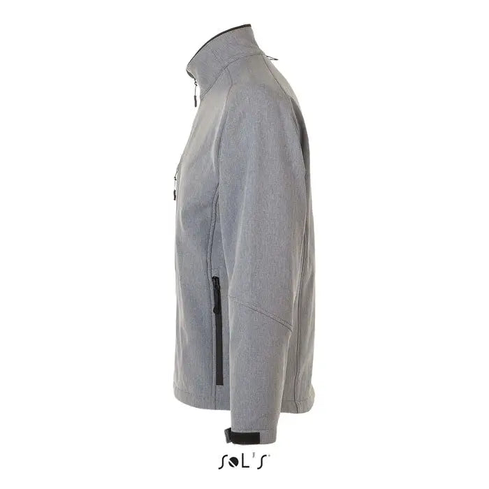 Jacheta softshell gri cu fermoar negru si guler inalt sol cu logo la baza jaca relax barbati ss 340g
