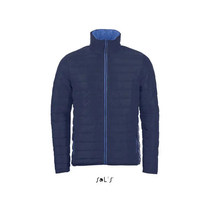 Jacheta captusita ride men bleumarin cu captuseala si fermoar contrastant bleu deschis din material matlasat