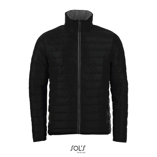 Jacheta captusita ride men neagra matlasata cu guler inalt si fermoar argintiu, captuseala gri deschis in gluga