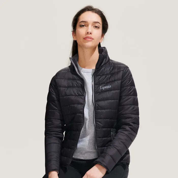 Jacheta captusita ride women neagra cu fermoar, guler inalt si logo laponia brodat pe piept