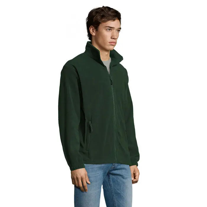 Jacheta din lana north verde inchis cu fermoar integral si doua buzunare laterale din fleece