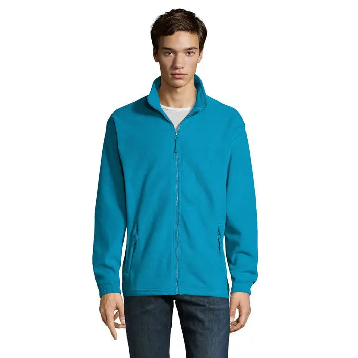 Jacheta din lana north teal cu fermoar fleece si guler si mansete striate