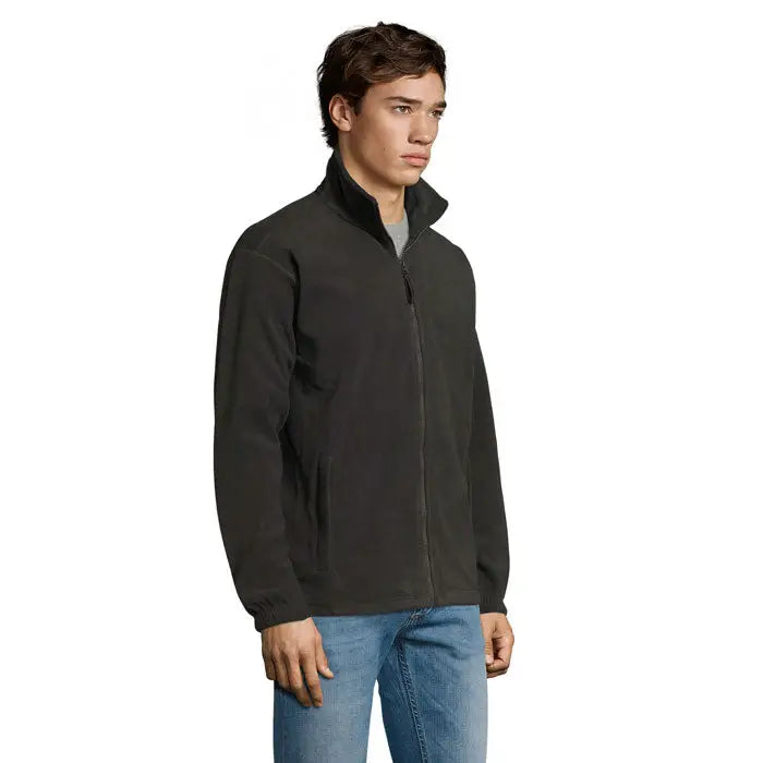 Jacheta din lana north neagra cu fermoar, guler inalt si mansete striate din fleece zip-up