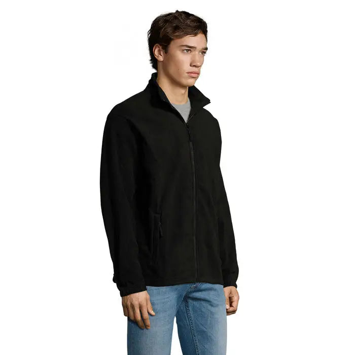 Jacheta din lana north neagra cu fermoar, guler inalt si buzunare frontale din fleece