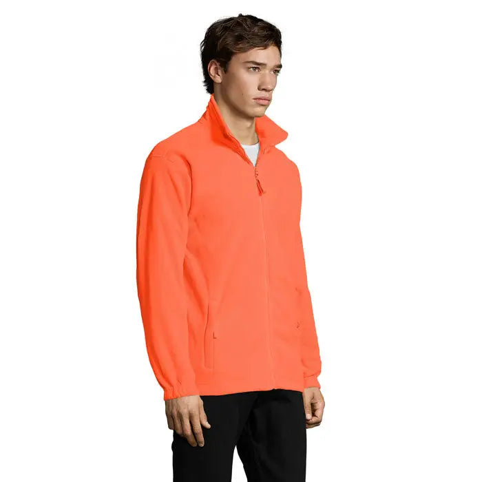 Jacheta din lana north portocalie cu fermoar integral si manecile striate din fleece moale