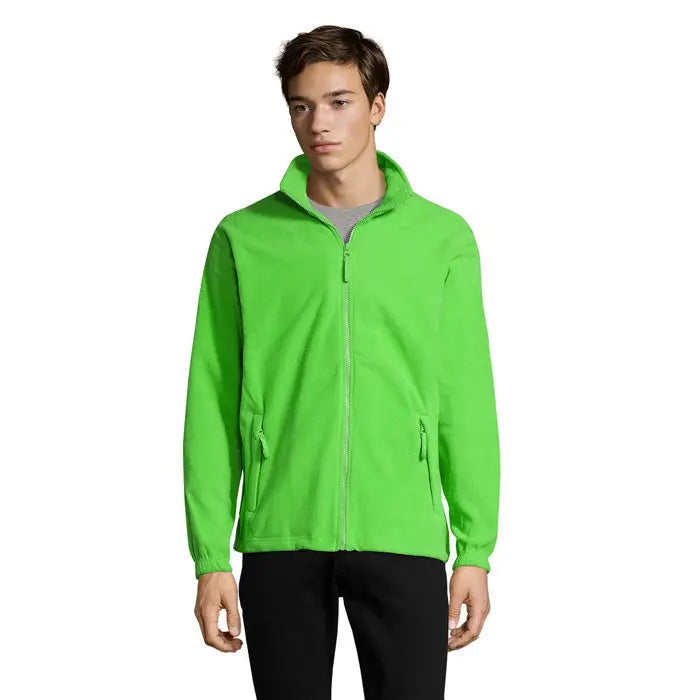 Jacheta din lana north verde neon cu fermoar integral si doua buzunare frontale din fleece