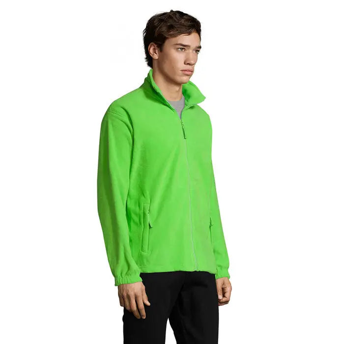 Jacheta din lana north verde neon cu fermoar integral si doua buzunare frontale din fleece