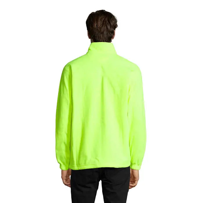 Jacheta din lana north verde neon cu fermoar, guler inalt si maneci lungi din fleece