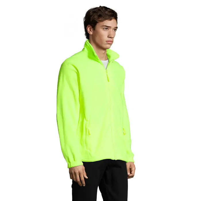 Jacheta din lana north verde neon cu fermoar la mijloc si doua buzunare laterale din fleece