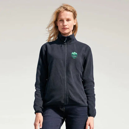 Jacheta factor pentru femei 280 din fleece negru cu logo verde brodat pe pieptul stâng