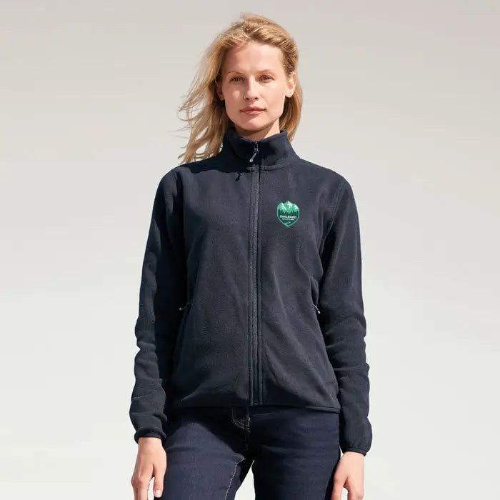 Jachetă black fleece pentru femei cu logo verde brodat pe piept modelul factor 280
