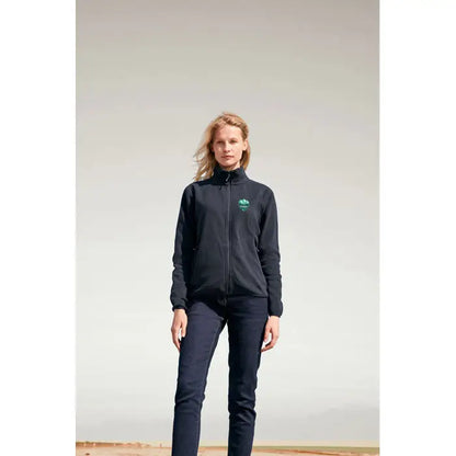 Jacheta factor pentru femei 280 neagra cu fermoar si logo verde mic pe pieptul stang