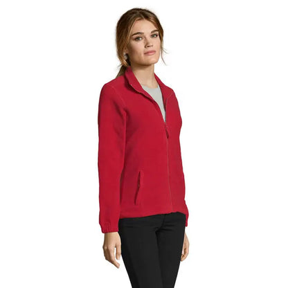 Jacheta pentru femei north 300g din fleece roșu cu fermoar, guler și buzunare frontale