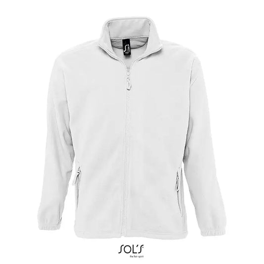 Jacheta fleece barbateasca sol’s north alba cu fermoar integral si doua buzunare laterale din fleece moale