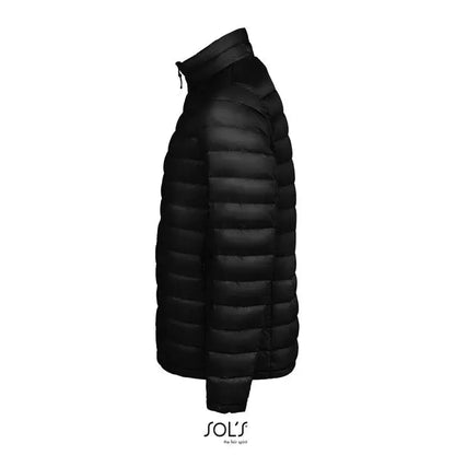Jachetă leja wilson bărbați sols neagră cu guler înalt și cusături orizontale, design elegant din puf