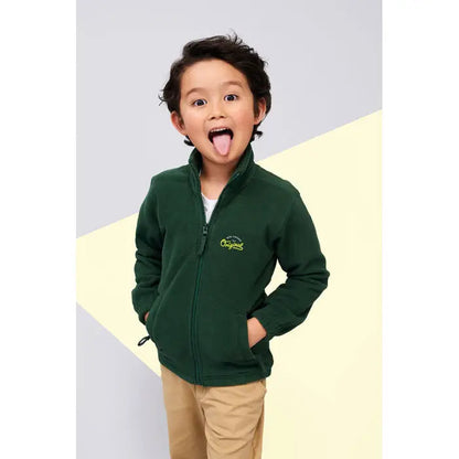 Jacheta north kids fl 300g verde închis cu fermoar și logo mic brodat pe piept din fleece moale