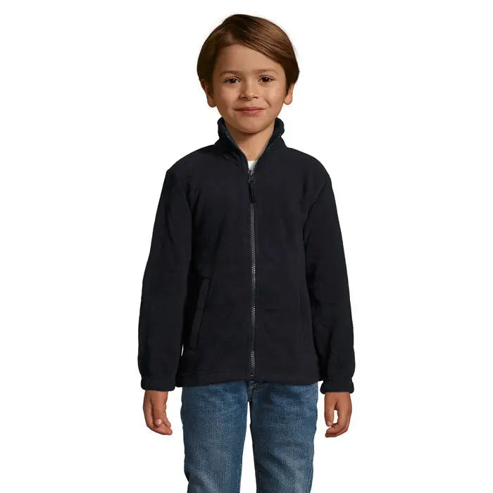 Jacheta north kids fl 300g fleece negru cu fermoar integral si doua buzunare frontale pentru copii