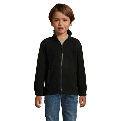 Jacheta north kids fl 300g neagra din fleece cu fermoar, guler inalt si buzunare frontale pentru copii