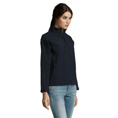 Jacheta roxy femei neagra soft-shell cu guler inalt si buzunare cu fermoar 340g