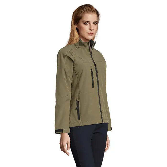 Jacheta roxy femei ss 340g olive green din soft-shell cu fermoar negru si detalii negre
