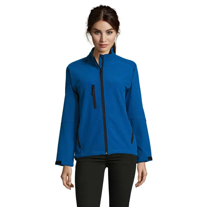 Jacheta roxy femei ss 340g albastra soft-shell cu fermoar negru si detalii subtile de cusaturi