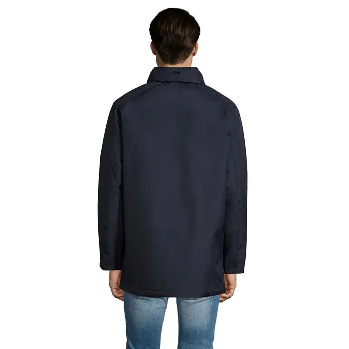 Jacheta unisex robyn albastru inchis cu guler subtil si design modern pentru barbati