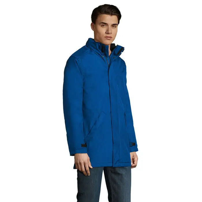 Jacheta unisex captulata robyn albastru regal impermeabil cu garnitura neagra si guler inalt