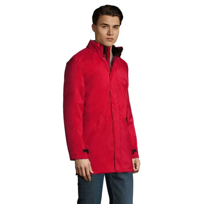 Jacheta unisex captulata robyn rosie impermeabila cu garnituri negre si guler inalt