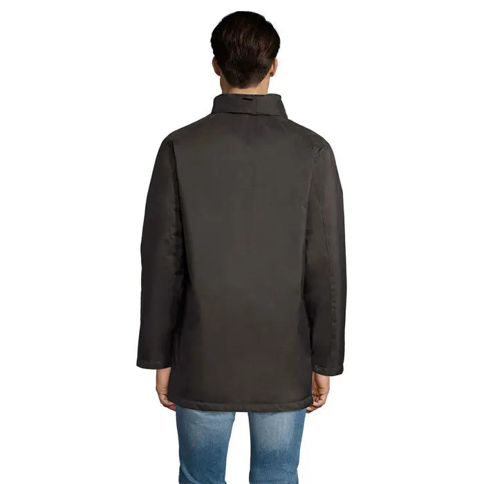 Jacheta unisex captulata robyn gri inchis cu maneci lungi si guler tip stand-up cu detalii subtile de cusatura