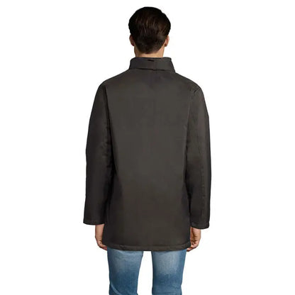 Jacheta unisex captulata robyn gri inchis cu maneci lungi si guler tip stand-up cu detalii subtile de cusatura
