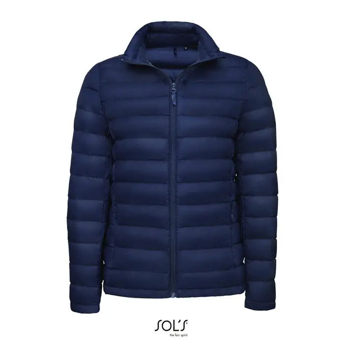 Navy blue jacheta wilson femeie cu umplutura captusita, guler tip stand-up si fermoar frontal din material puf