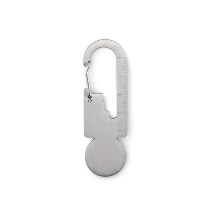 Carabinier argintiu din otel inoxidabil cu rigla integrata si decupaj in forma de gaura pentru chei multifunctional